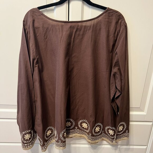 MAIN STREET BLUES Brown & Tan Embroidered Tunic Blouse (Size 2X) - Picture 6 of 9
